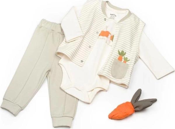 Baby Cosy Bebek Yelekli 3Lü Takım %100 Organik Pamuk, Bebek Ve Yenidoğan Serisi - Csy2018 Ekru 12-18 Ay - Image 1