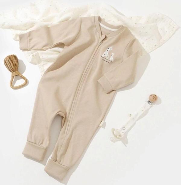Baby Cosy Bebek Fermuarlı Tulum, %100 Organik Pamuk, Bebek Ve Yenidoğan Serisi - Csy3042 Vizon 18-24 Ay - Image 1