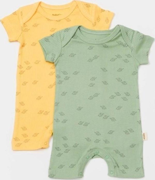 Baby Cosy Bebek 2'Li Kısa Kollu Tulum, %50 Modal Kumaş - %50 Organik Pamuk, Bebek Ve Yenidoğan Serisi - Csym11 Sarı - Yeşil 6-9 Ay - Image 1