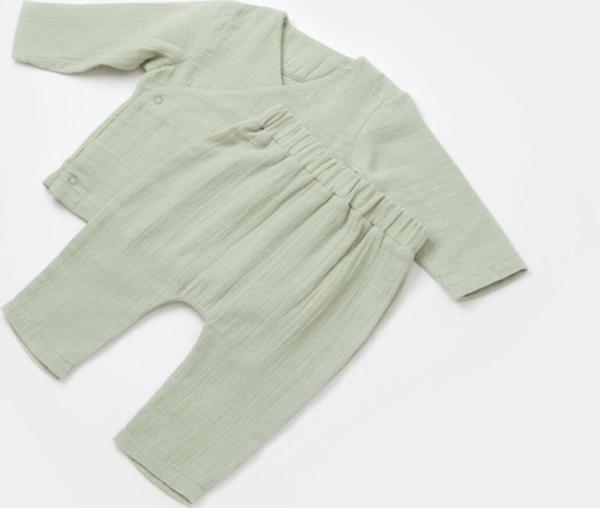 Baby Cosy Organik Müslin Kruvaze Uzun Kollu Alt&Üst Takım Yeşil 12-18 Ay - Image 1