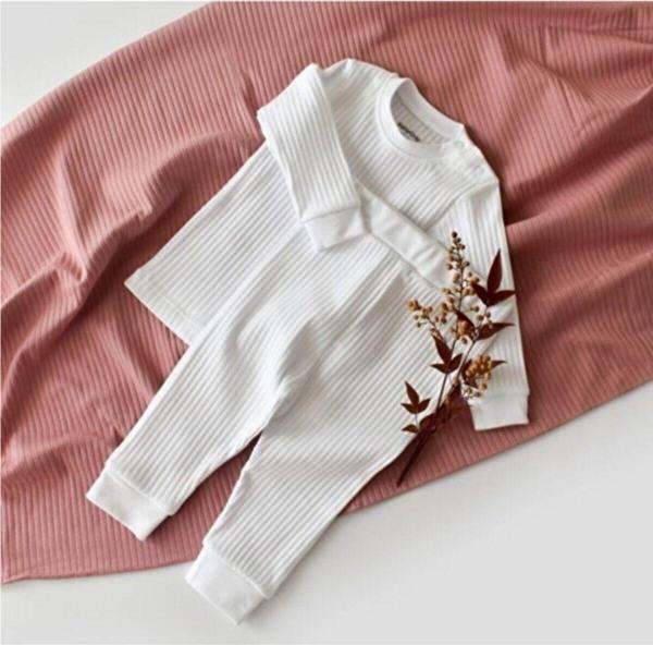 Baby Cosy Organik Ribana Alt&Üst Bebek Takım - Csyr4511 - Rebebe Beyaz 6-9 Ay - Image 1
