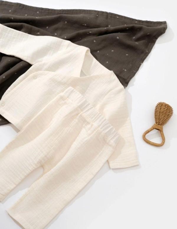 Baby Cosy Organik Müslin Kruvaze Uzun Kollu Alt&Üst Takım Ekru 12-18 Ay - Image 1