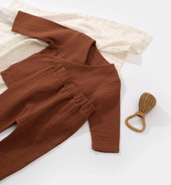 Baby Cosy Organik Müslin Kruvaze Uzun Kollu Alt&Üst Takım Kiremit 18-24 Ay - Image 1