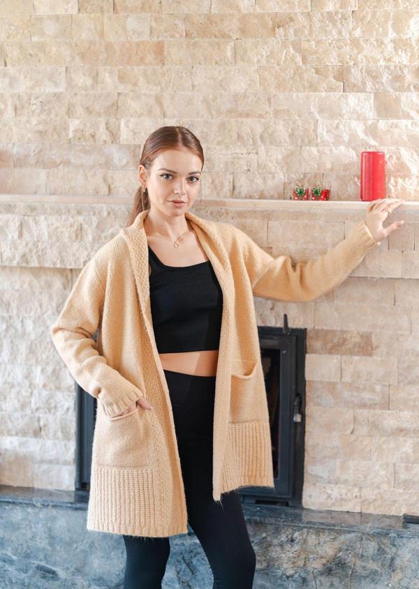 Şal Yaka Uzun Örme Triko Hırka - Image 1