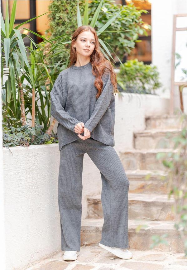 Kadın Fitilli Bisiklet Yaka Triko Takım - Image 1