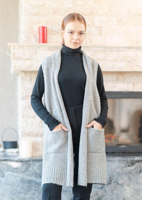 Basic Örme Şal Yaka Uzun Yelek - Image 1