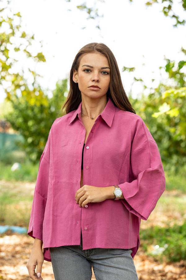 VerdeBlanco %100 Pamuk Uzun Kollu Gömlek Koyu Pembe - Image 1