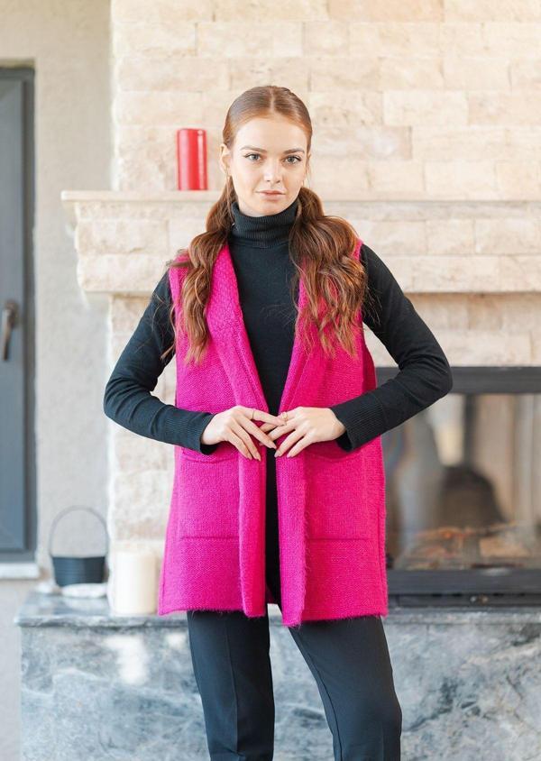 Basic Örme Şal Yaka Uzun Yelek - Image 1