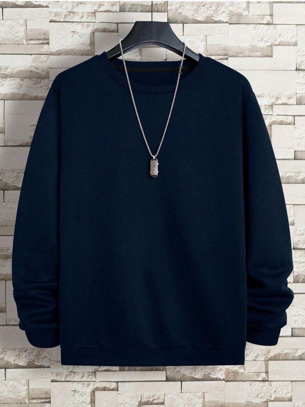 Mad&Calf Erkek Basic Bisiklet Yaka 3 İplik Şardonsuz Sweatshirt Lacivert XL - Image 1