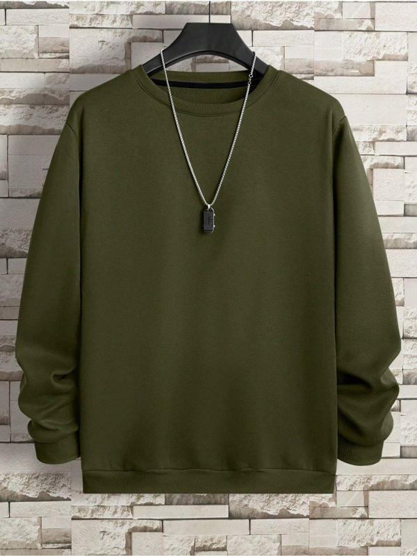 Mad&Calf Erkek Basic Bisiklet Yaka 3 İplik Şardonsuz Sweatshirt Koyu Yeşil S - Image 1
