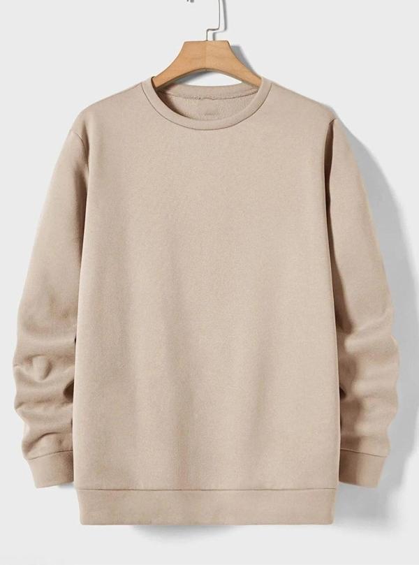 Mad&Calf Erkek Basic Bisiklet Yaka 3 İplik Şardonsuz Sweatshirt Bej M - Image 1