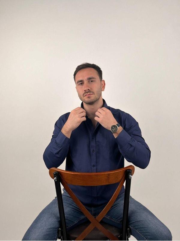 Mad&Calf Erkek Slim Fit Uzun Kollu Düğmeli Yaka Oxford Gömlek Lacivert 2XL - Image 1