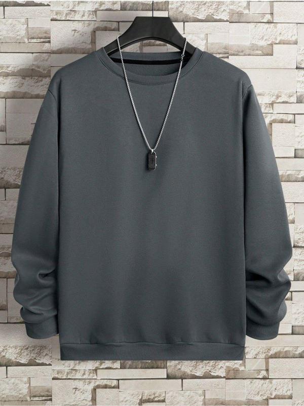 Mad&Calf Erkek Basic Bisiklet Yaka 3 İplik Şardonsuz Sweatshirt Füme L - Image 1