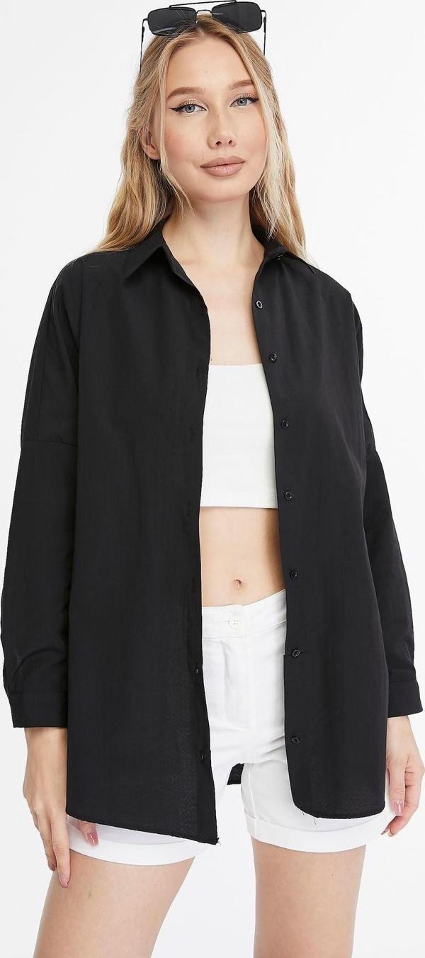 Mad&Calf Kadın Basic Uzun Oversize Kalıp Gömlek Siyah XL - Image 1