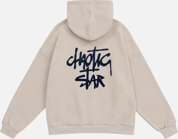 Mad&Calf Kadın Chaotic Star Baskılı Kapüşonlu Polarlı Oversize Sweatshirt Bej 2XL - Image 1