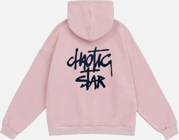 Mad&Calf Kadın Chaotic Star Baskılı Kapüşonlu Polarlı Oversize Sweatshirt Pembe 2XL - Image 1