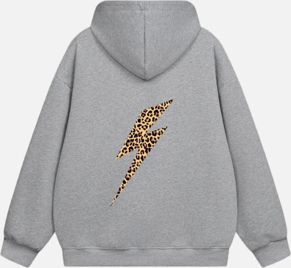 Mad&Calf Kadın Leo Thunder Baskılı Kapüşonlu Polarlı Oversize Sweatshirt Gri 2XL - Image 1