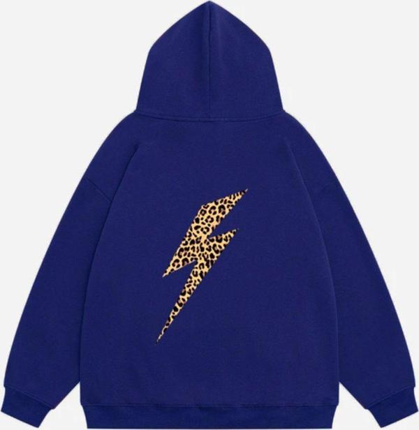 Mad&Calf Kadın Leo Thunder Baskılı Kapüşonlu Polarlı Oversize Sweatshirt Saks XS - Image 1