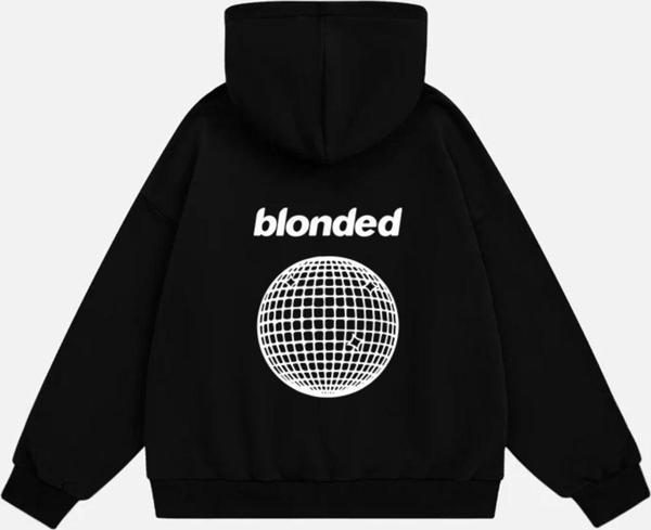 Mad&Calf Unisex Blonde Baskılı Kapüşonlu Polarlı Oversize Sweatshirt Siyah 2XL - Image 1