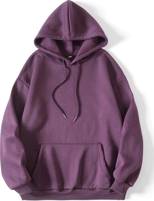 Mad&Calf Unisex Basic Kapüşonlu Cepli Sweatshirt Mor M - Image 1