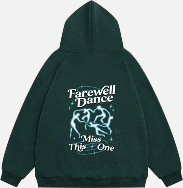 Mad&Calf Unisex Farewell Dance Baskılı Kapüşonlu Polarlı Oversize Sweatshirt Koyu Yeşil L - Image 1