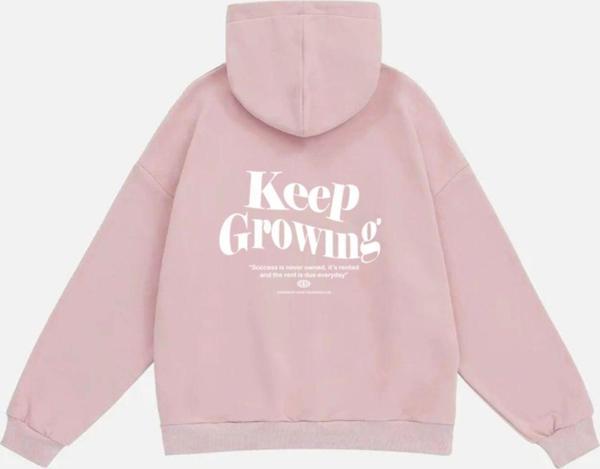 Mad&Calf Unisex Keep Growing Baskılı Kapüşonlu Polarlı Oversize Sweatshirt Pembe S - Image 1