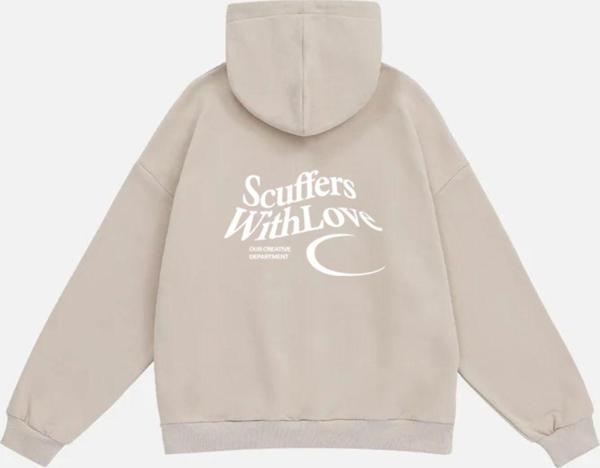 Mad&Calf Unisex Scuffers With Love Baskılı Kapüşonlu Polarlı Oversize Sweatshirt Bej 2XL - Image 1