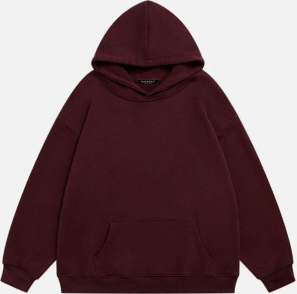 Mad&Calf Unisex Kinder World Baskılı Kapüşonlu Polarlı Oversize Sweatshirt Bordo 2XL - Image 1