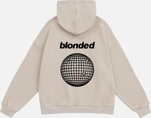 Mad&Calf Unisex Blonde Baskılı Kapüşonlu Polarlı Oversize Sweatshirt Bej 2XL - Image 1