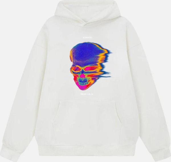 Mad&Calf Unisex Tran Smit6  Baskılı Kapüşonlu Polarlı Oversize Sweatshirt Ekru 2XL - Image 1