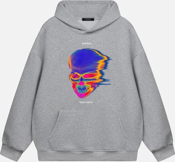 Mad&Calf Unisex Tran Smit6  Baskılı Kapüşonlu Polarlı Oversize Sweatshirt Gri 2XL - Image 1