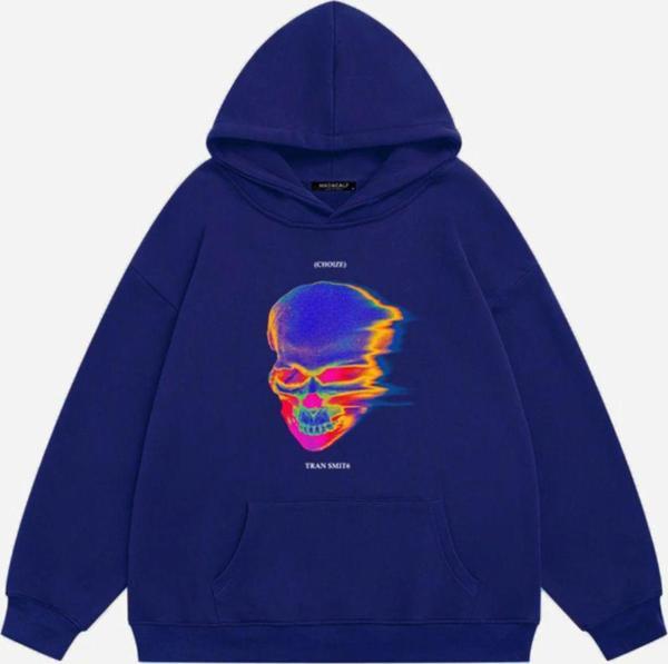 Mad&Calf Unisex Tran Smit6  Baskılı Kapüşonlu Polarlı Oversize Sweatshirt Saks XL - Image 1