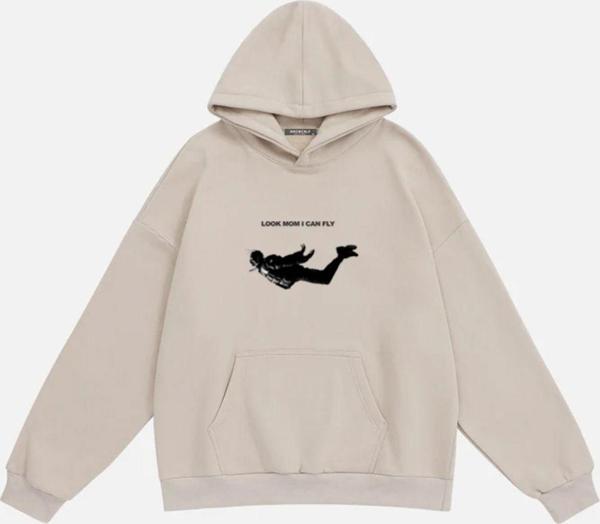 Mad&Calf Unisex Travis Scott  Baskılı Kapüşonlu Polarlı Oversize Sweatshirt Bej 2XL - Image 1