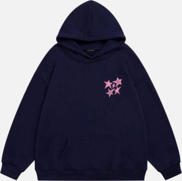 Mad&Calf Unisex True Blue Baskılı Kapüşonlu Polarlı Oversize Sweatshirt Lacivert 2XL - Image 1