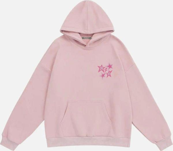 Mad&Calf Unisex True Blue Baskılı Kapüşonlu Polarlı Oversize Sweatshirt Pembe 2XL - Image 1