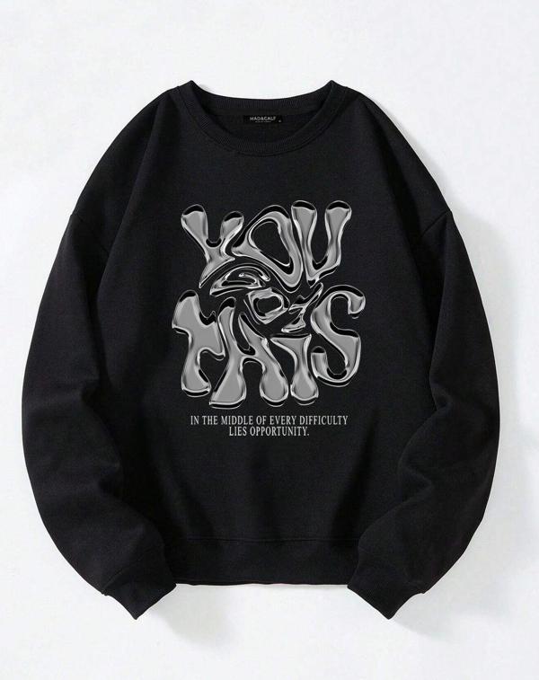 Mad&Calf Unisex You Got This Baskılı Oversize Polarlı Sweatshirt Siyah 2XL - Image 1