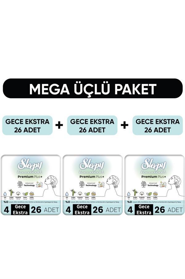 Sleepy Bio Natural Premium Plus Hijyenik Ped Mega Paket Gece Extra 26x3 (78 Adet) - Image 1