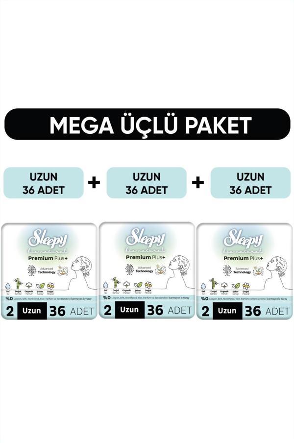 Sleepy Bio Natural Premium Plus Hijyenik Ped Mega Paket Uzun 36x3 (108 Adet) - Image 1