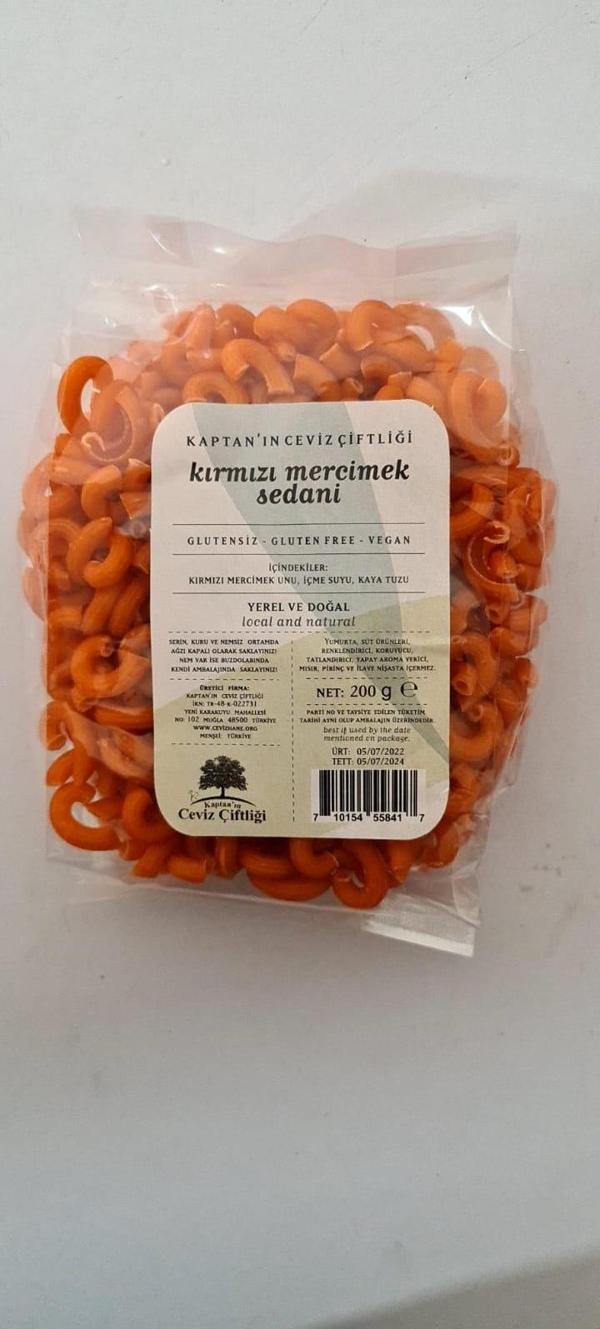 Glütensiz ve Vegan Yerli Kırmızı Mercimek Curvi Rigati - Sedani (200 G) - Image 1