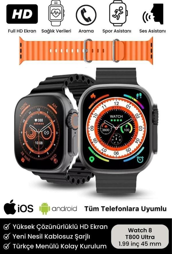 T800 Ultra Çift Kordonlu Akıllı Saat Ios Andorid Destekli Arama Özeliği Lcd Ekran 3 tuş Uyumlu - Image 1