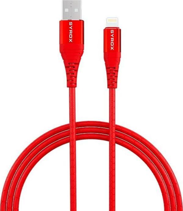 Syrox C88 2.0A 1mt Metal Başlıklı USB-A - Lightning Şarj & Data Kablosu - Kırmızı - Image 1