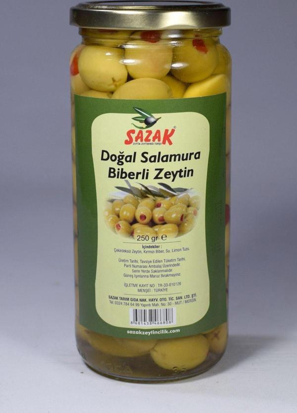 Sazak Zeytin Zeytinyağı Biber Dolgulu Yeşil Zeytin 250 Gr Biberli Zeytin - Image 1