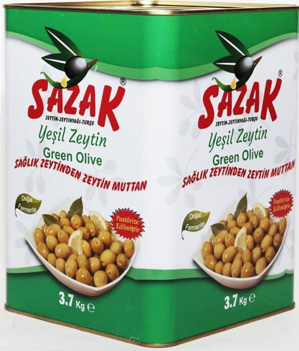 Sazak Zeytin Zeytinyağı Domat Kırma Yeşil Zeytin 3.7 Kg - Image 1