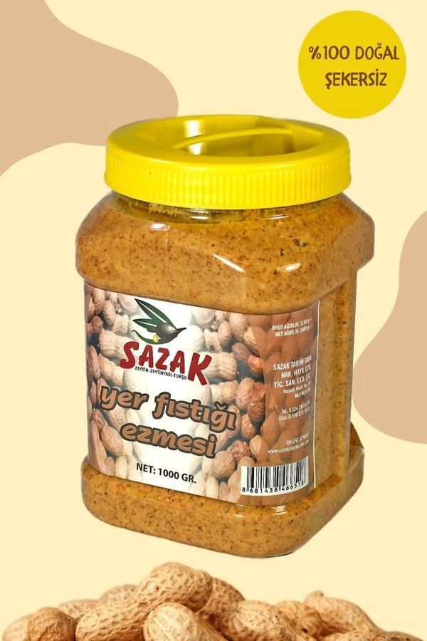 Sazak Zeytin Zeytinyağı Fıstık Ezmesi Şekersiz %100 Doğal Katkısız Fıstık Parçacıklı Net 1 Kg - Image 1