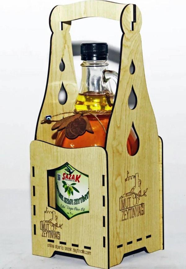 Sazak Zeytin Zeytinyağı Sazak Hediyelik 1 Lt. Naturel Sızma Zeytinyağı Gallone Cam Şişe Hediyelik - Image 1