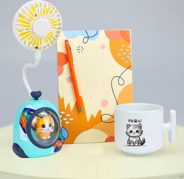Trendmiya Touch Pen & Haftalık Planner & Sevimli Masa Fanı & Turuncu Tasarım Defter & T Kupa Hediye Seti - Image 1