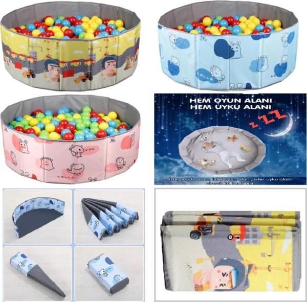 Baby Marine Katlanabilir Top Havuzu - Oyun Alanı - Oyun Halısı + 200 Top Hediye - Gri - Image 1