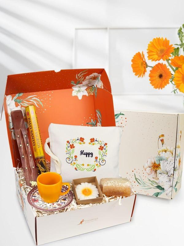 Trendmiya Ham Bez Çanta & Çubuk Tütsü & Turuncu Türk Kahvesi Fincanı & Kabak Lifli Sabun & Kraft Kutulu Mum - Image 1