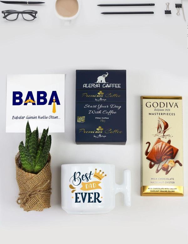 Trendmiya Babalar Gününe Özel Alerya Premium Filtre Kahve & Çikolata & Kupa & Canlı Sukulent Çiçek Hediye Seti - Image 1