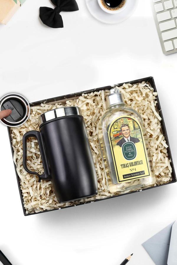 Trendmiya Özel Kulplu 280 Ml Çelik Termos & Tıraş Kolonyası Hediye Seti - Image 1
